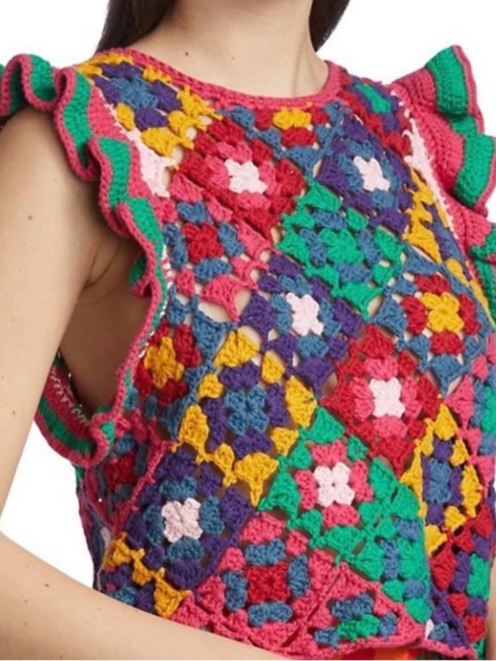 Farm Rio Hand-Crocheted Multicolor top - Vibrant Crochet Floral